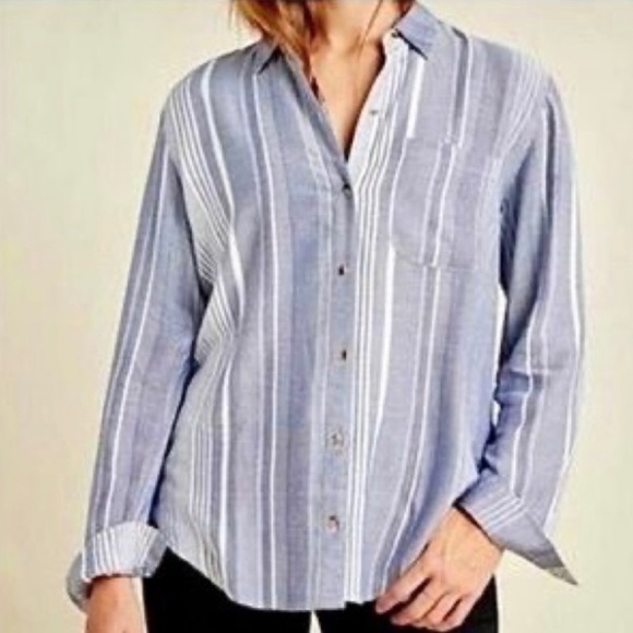 ANTHROPOLOGIE blue striped button down shirt XXSP (NWOT) - Picture 4 of 12